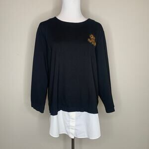 Lauren Ralph Lauren Black Layered Look Shirt White Shirt Tail Sz Large